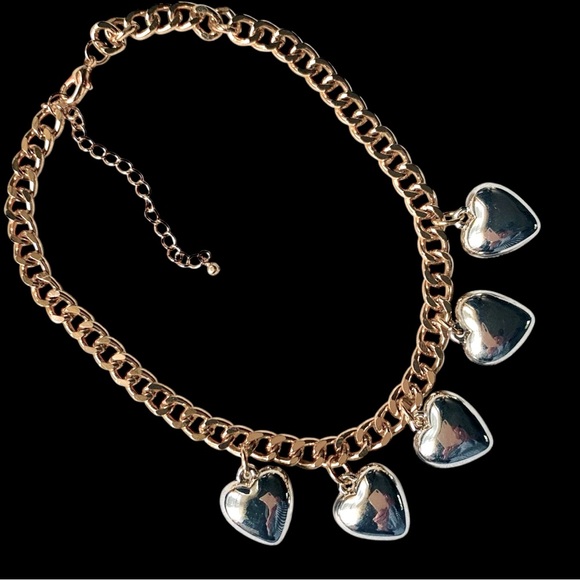 Source Unknown Jewelry - Gold Chain 4 Silver Hearts Charm Necklace Valentine